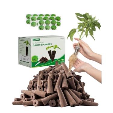 Imagem de RAINPOINT Pacote com 100 esponjas hidropônicas para hidroponia - Esponjas hidropônicas para Aerogarden e todas as marcas - com 100 peças de algodão para plantio, 100 peças de papel com bloqueio de luz