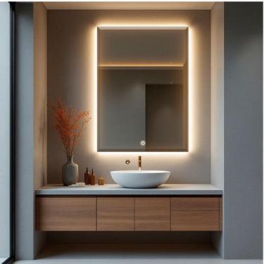 Imagem de Espelho Bisotê Com Led 70x50 Cm Retangular Sala Closet Hall - Flash Gl