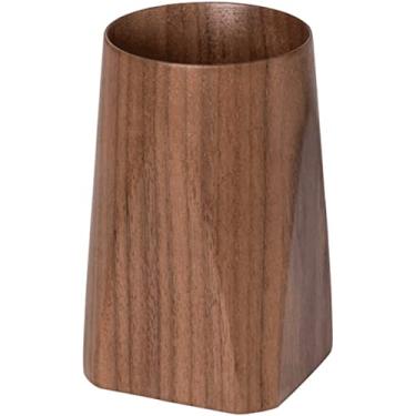 Imagem de Porta-lápis de mesa de nogueira preta, suporte de armazenamento de canetas com fundo antiderrapante, suporte de pincel de maquiagem para lixar à mão, copo de papelaria simples (1 pacote com 1)