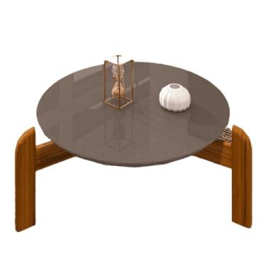Imagem de Mesa De Centro Sala Redonda Com Pés Em Madeira Maciça Mesinha de Apoio(Cinza Perola/Cedro)