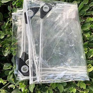 Imagem de Lona transparente 0,35 mm, cobertura de folha de lona impermeável de vidro PVC transparente com ilhós 5 x 5 m 4 x 4 m folha de plástico resistente para acampamento de móveis (tamanho: 2 x 2 m)
