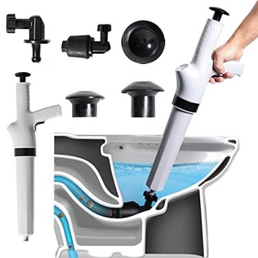 Imagem de Desbloqueador de sanita de alta pressão, kit de desentupidor de pressão de ar com 4 cabeças substituíveis, pistola de drenagem de ar potente, ferramentas de limpeza de dragagem para lavatório,