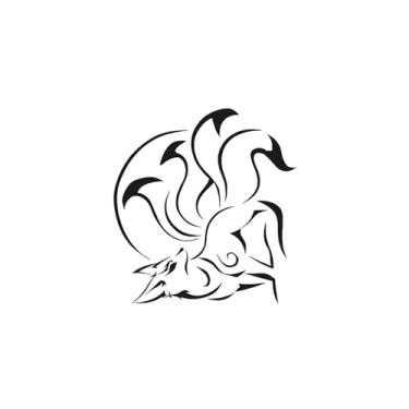 Imagem de Tatuagem semipermanente, Raposa de nove caudas HC-BB-536, Tatuagens de raposa, Resiliência, Aparência de tatuagem real, Resistente à água, Dura de 1 a 2 semanas,18 x 11 cm