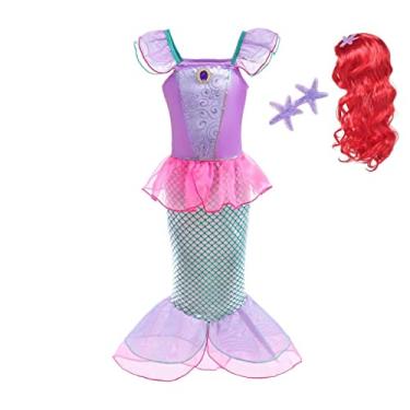 Imagem de Dressy Daisy Fantasia infantil de princesa sereia, contos de fadas, fantasia de cosplay chique, vestido de festa com acessórios tamanho 4T rosa choque