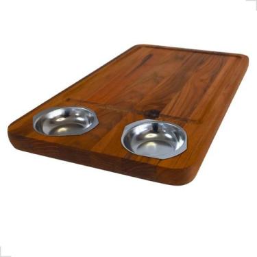 Imagem de Tábua De Churrasco Carnes Legumes 2 Potes Para Molho Inox Com Canaleta