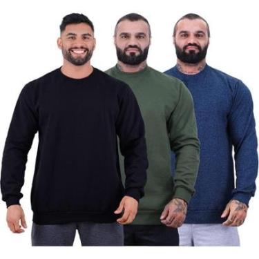 Imagem de Kit 3 Blusa Frio Moletom Basic MXD Conceito Sem Capuz e Bolso Lisas-Masculino