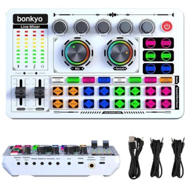 Imagem de Bonkyo Mixer de áudio, placa de som ao vivo F999 versão branca com mixer de DJ para streaming/podcast/jogos, equipamento de estúdio profissional..
