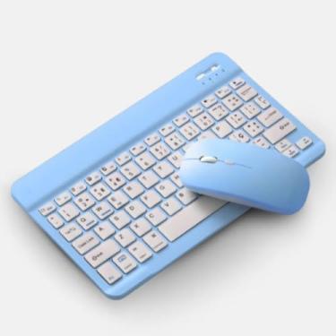 Imagem de Teclado e Mouse Sem Fio Bluetooth com Design Compacto, Conexão USB, Bateria Inclusa (Azul)