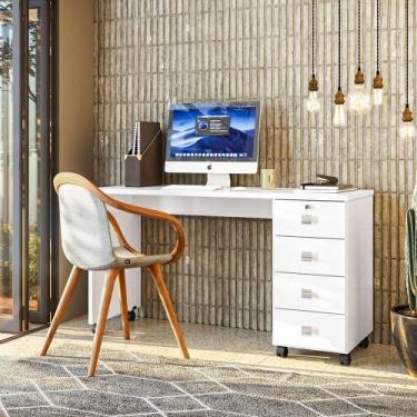 Imagem de Escrivaninha Dubai Lukaliam Móveis MDP 25mm 4 Gavetas, Branco