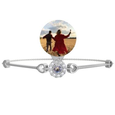 Imagem de EMIRISITC Pulseira de foto personalizada com imagem interna - Pulseira de coração duplo com imagem personalizada para mulheres e meninas - Presentes sentimentais para o Memorial Day, Dia das Mães, Dia