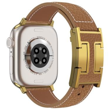 Imagem de CHANCHY Pulseira magnética de couro compatível com Apple Watch Ultra SE séries 10/9/8/7/6/5/4/3/2/1 de 40 mm, 38 mm, 41 mm, 42 mm, 45 mm, 46 mm, 40 mm, 38 mm, 41 mm, 44 mm, 45 mm e 46 mm