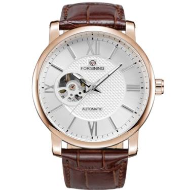 Imagem de FORSINING Relógio de pulso masculino mecânico mecânico com pulseira de couro grande, 5 - Marrom, Clássico