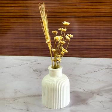 Imagem de Arranjo de Flores Sempre-Vivas Naturais em Vaso Decorativo, 15 cm, Branco com Padrão Art Déco (4)
