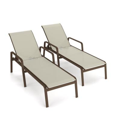 Imagem de Kit 2 Espreguiçadeira Piscina Alumínio Marrom Tela Bege