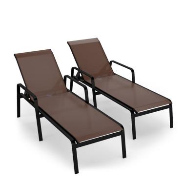 Imagem de Kit 2 Espreguiçadeira Piscina Alumínio Preto Tela Marrom