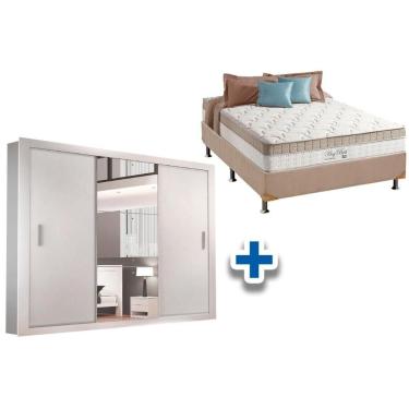 Imagem de Cama Box Casal + Colchão King Best + Guarda Roupa Veneza Luxo Branco