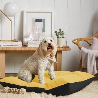 Imagem de Caminha Pet Quadrado Almofada Para Cachorro Gato Suede Amarelo E Preto - Amey Decor