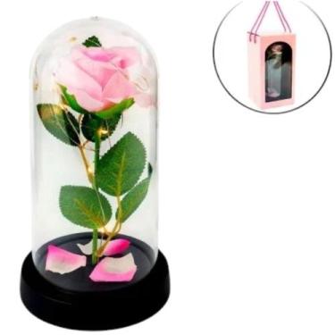 Imagem de Flor Rosa Artificial na Cúpula 22cm com LED - Tings
