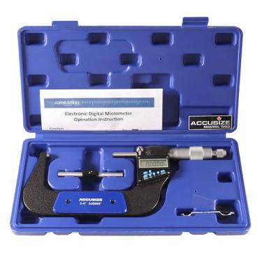 Imagem de Accusize Industrial Tools Micrômetros externos digitais eletrônicos, 75-100 mm, 7 teclas, resolução de 0,00005" ou 0,001 mm, Ac21-4022