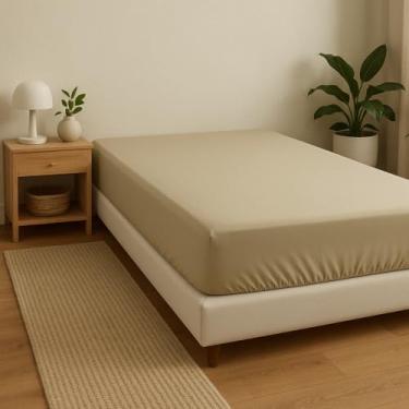 Imagem de Lençol Queen Avulso 300 Fios 100% Algodão EgípcioToque Macio Lençol de Baixo (Bege)