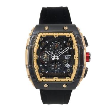 Imagem de Techno Pave Relógio masculino com pulseira de silicone em forma de tonneau de 46 mm – movimento de quartzo, estilo hip-hop, Pistola, ouro, mens-standard