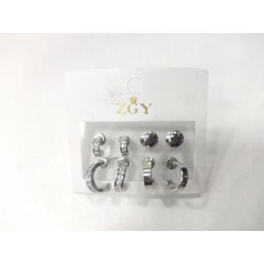 Imagem de Kit 4 pequenos Brincos femininos folheados de zircão Brincos Argola - 