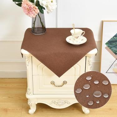 Imagem de Toalha de mesa quadrada pequena de linho sintético rústico resistente à água marrom toalha de mesa de cabeceira lavável para casa cozinha quarto 61 x 61 cm