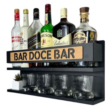 Imagem de Bar de Parede MDF Preto ou Amadeirado Barzinho para sala Bar suspenso compacto (Bar Doce Bar - Preto)