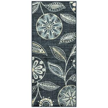 Imagem de Maples Rugs Tapete de corredor floral Reggie antiderrapante lavável corredor tapete de entrada [feito nos EUA], azul persa, 4,5 x 1,2 m