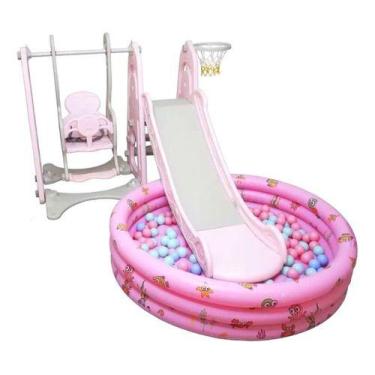 Imagem de Playground Infantil Balança Cesto Piscina E Escorrega Rosa Importway