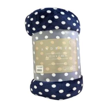 Imagem de Cobertor Casal Soft Poá Azul Marinho Andreza Leve E Quente - Andreza E