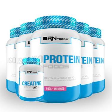 Imagem de Kit 5x Iso Protein 900g + Creatina 100% 300g - BRN FOODS,  Morango.