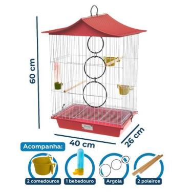 Imagem de Gaiola para Calopsita Agarponis com Teto Chinês Completa com Acessório