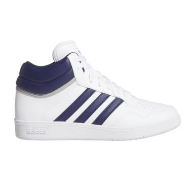 Imagem de adidas Tênis de basquete unissex adulto Hoops 4.0 cano médio, Branco/azul escuro/cinza, 34/35 BR