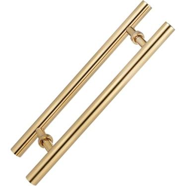 Imagem de Maçaneta De Porta Puxador De Porta De Vidro Deslizante Dourado, Maçanetas De Barra De Empurrar Redondas Com Encaixe De Instalação, Para Entrada De Banheiro Portão De Porta, Gold, 80cm/32inch-50cm