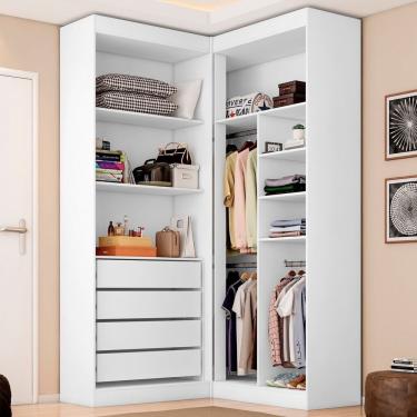 Imagem de Guarda Roupa Closet Casal Sem Portas Canto Em L Com 4 Gavetas E 3 Cabideiros Versatille Yescasa Branco