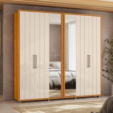 Imagem de Guarda-roupa Casal 6 Portas 100% Mdf Com Espelhos E Pés Miró Cinamomo/off White