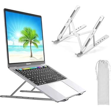 Imagem de Suporte para Notebook e Tablet em Alumínio Dobrável e Ergonômico Para Desktop Portátil Ajustável em 6 Ângulos com Altura Regulável Premium Compatível Com Macbook, Ipad, Hp, Dell, 10-17 Polegadas