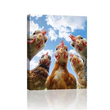 Imagem de Arte de parede em tela de galo imagens engraçadas de animais de galinha para casa de fazenda, cozinha, sala de estar, quarto, banheiro, escritório, galo, impressão, pintura para casa, arte moderna