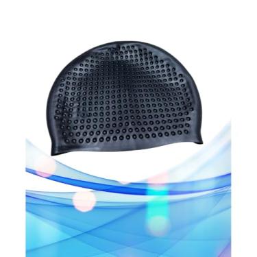 Imagem de Touca de Natação de Silicone para Adultos, com bolinhas, À Prova D'água e Antiderrapante(preto)