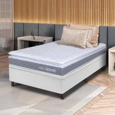 Imagem de Conjunto Box Baú Branco Durban Cinza Espuma D28 Solteiro 96x203x64 - King House