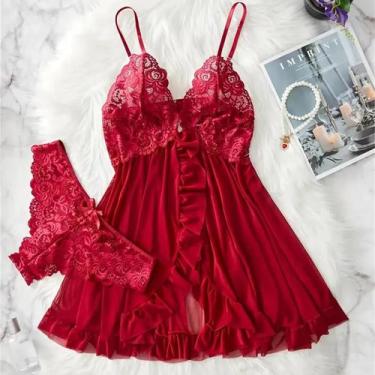 Imagem de Camisola de Renda Transparente Sexy Feminina - Babydoll e Lingerie, BR