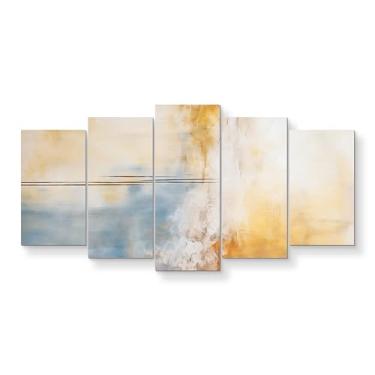 Imagem de Quadro Abstrato Colorido Azul E Dourado Mdf 5 Peças 130x60cm