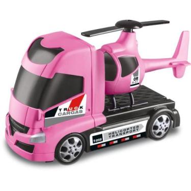 Imagem de Caminhão AIR TRUCK GIRLS Rosa com Helicóptero 23CM Roda Livre - Orange