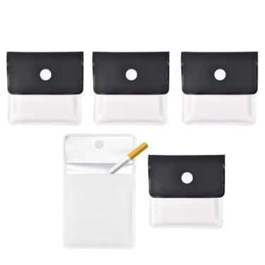 Imagem de Bolsa de cinzeiro de bolso com 5 unidades - Bolsa de PVC à prova de fogo, cinzeiro de viagem sem odor -, portátil e compacto - Recipiente descartável para viagens (preto)