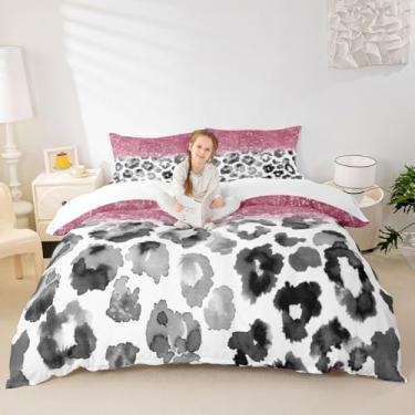 Imagem de Conjunto de capa de edredom com estampa de leopardo rosa, tamanho casal, decoração de quarto glamouroso, pele de guepardo, abstrata, céu estrelado, romântico, capa de edredom luxuosa, 2 fronhas