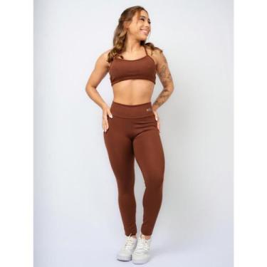 Imagem de Conjunto Fitness Top Alça e Calça Legging Cós Alto Feminino Liso Básic