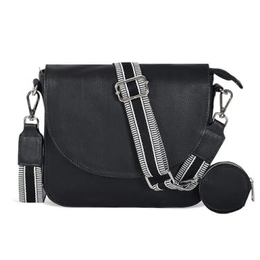 Imagem de Bolsa tiracolo feminina de couro genuíno com alça ajustável, bolso para celular e zíper externo e interno, Moeda Ndm W2 preta, Medium, Sophia