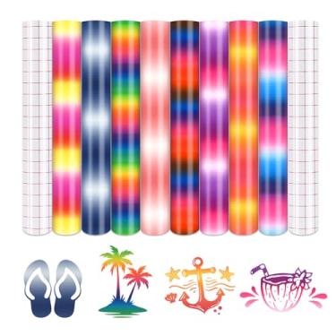 Imagem de Tintnut Vinil permanente gradiente - 8 folhas de vinil adesivo permanente com estampa ombré de 30,5 cm x 25,4 cm para máquina de corte, folhas à prova d'água para decoração de casa autoadesivo