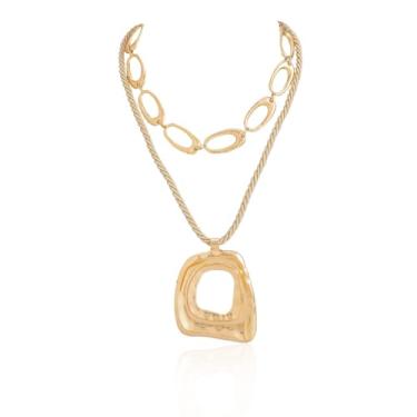 Imagem de Conjunto de colar de camada grossa para mulheres, colar de corda torcida com cruz de pérola, pingente de metal, corrente circular, gargantilha, joia vintage, Adjustable, Metal, Sem Pedra Preciosa